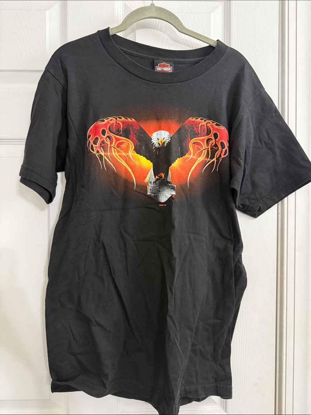 Harley-Davidson Black Tee with Red-Orange Eagle Graphic
